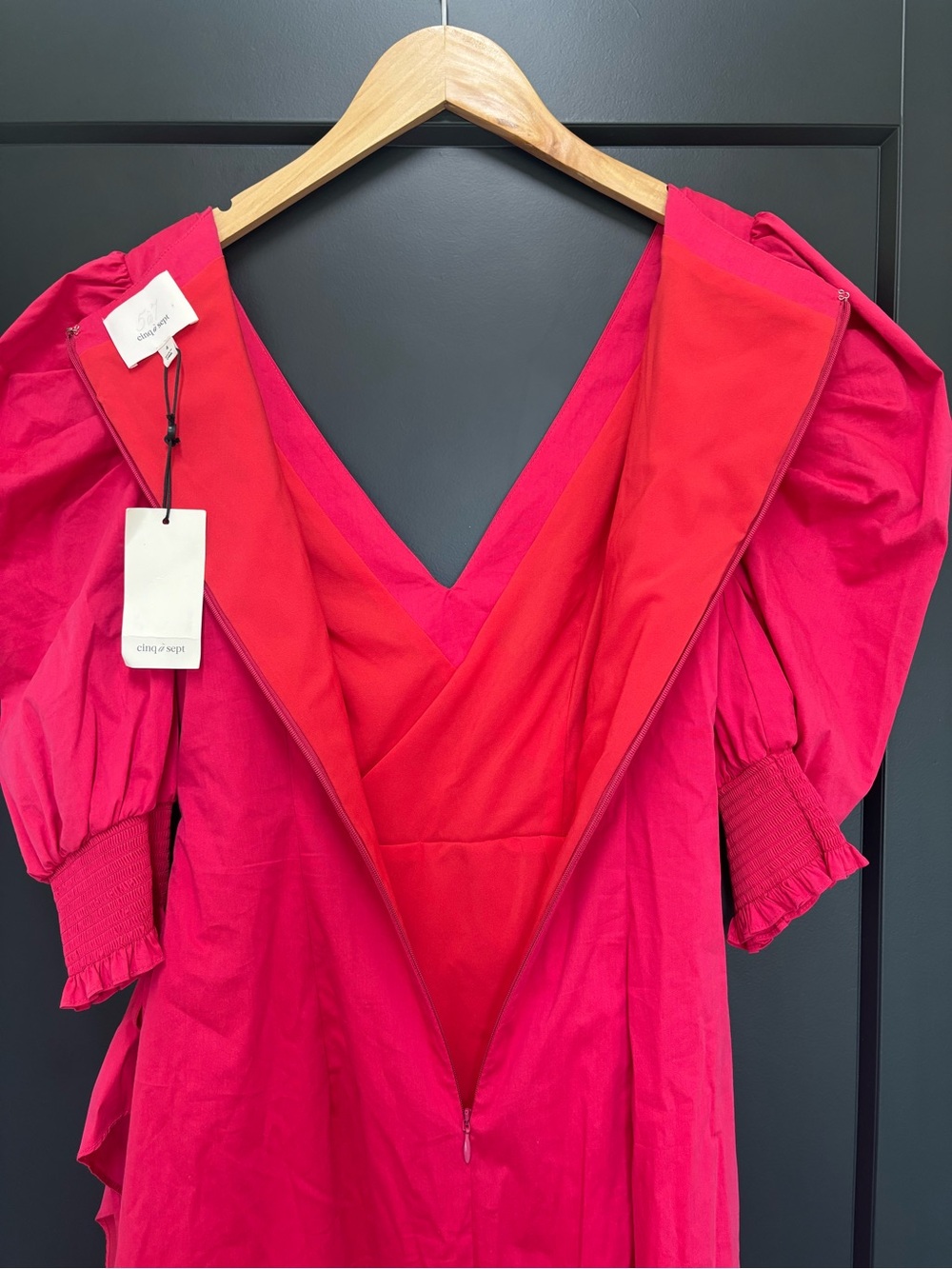 Cinq à Sept Kacy Poplin Dress Size 4 Raspberry Pink NWT Ruffle $425 - Picture 12 of 12